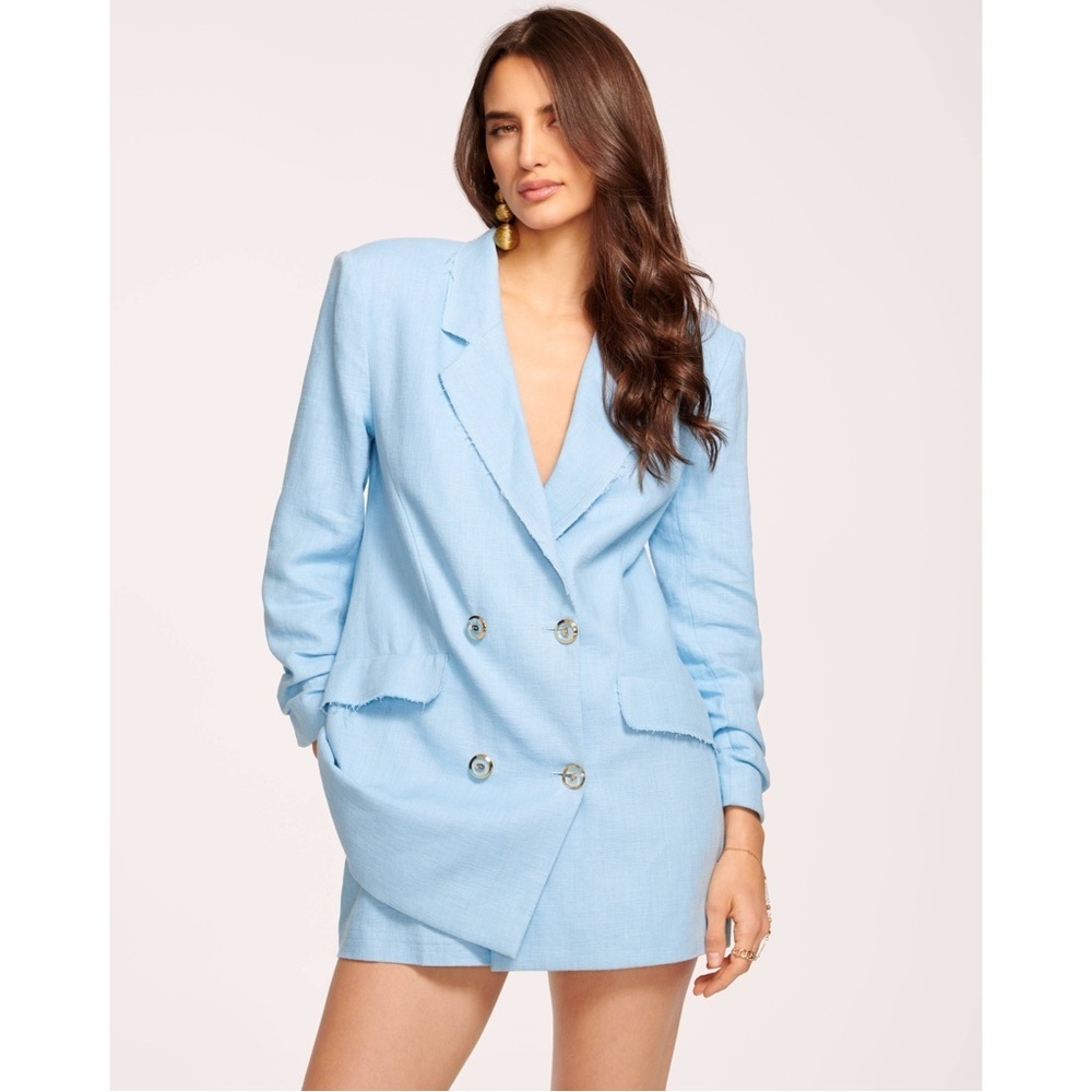 NWT Ramy Brook Gianni Jacket in Misty Blue Slub Linen Sz 14